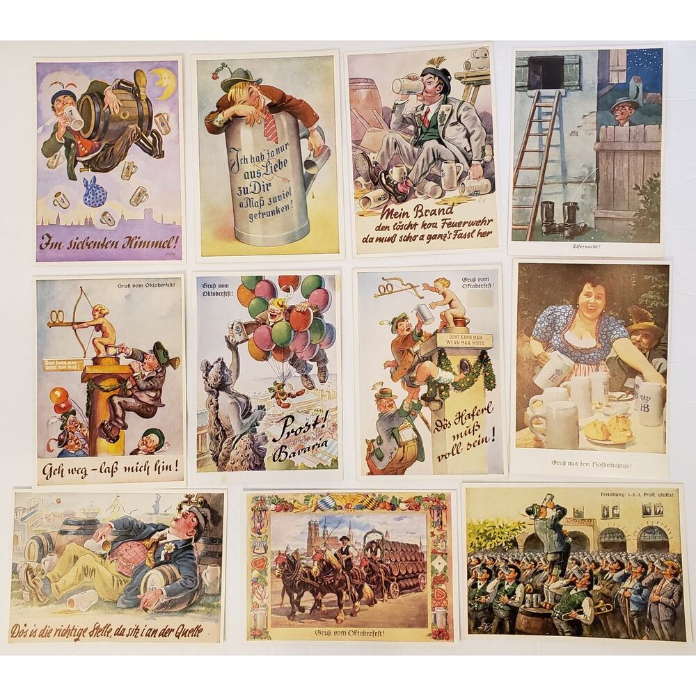 Lot of 11 Oktoberfest Munchen Humorous Gruss Germany Unposted Postcards‎